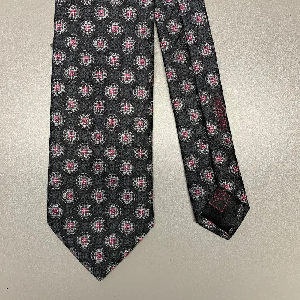 BRIONI Black Red Floral Silk Tie